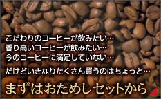 こだわりのコーヒーが飲みたい・・・香り高いコーヒーが飲みたい・・・今のコーヒーに満足していない・・・だけどいきなりたくさん買うのはちょっと・・・ まずはおためしセットから